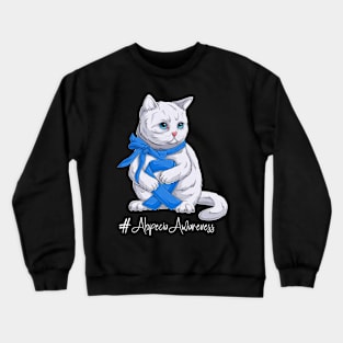 Cute Cat Alopecia Awareness Month Blue Ribbon Survivor Survivor Gift Idea Crewneck Sweatshirt